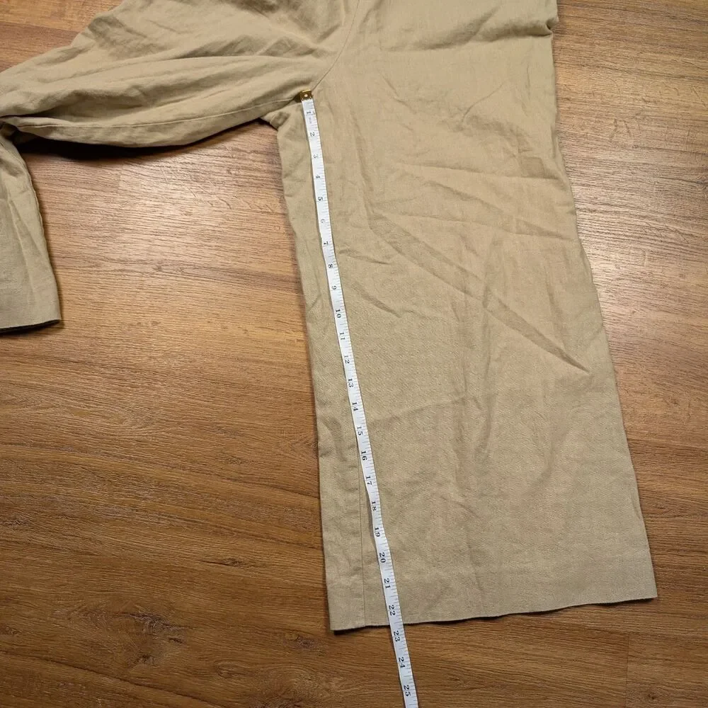 J. Crew V NEck Jumpsuit Women Size 4 Beige Linen Blend Wide Leg Cottagecore